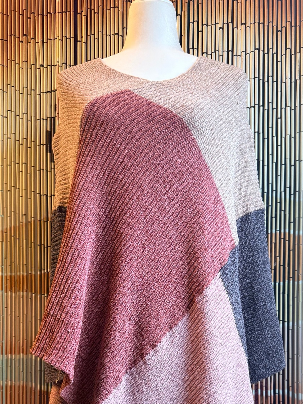ModCloth Do everything in love Pink, Dusty Rose & Gray Colorblock Poncho Sweater
